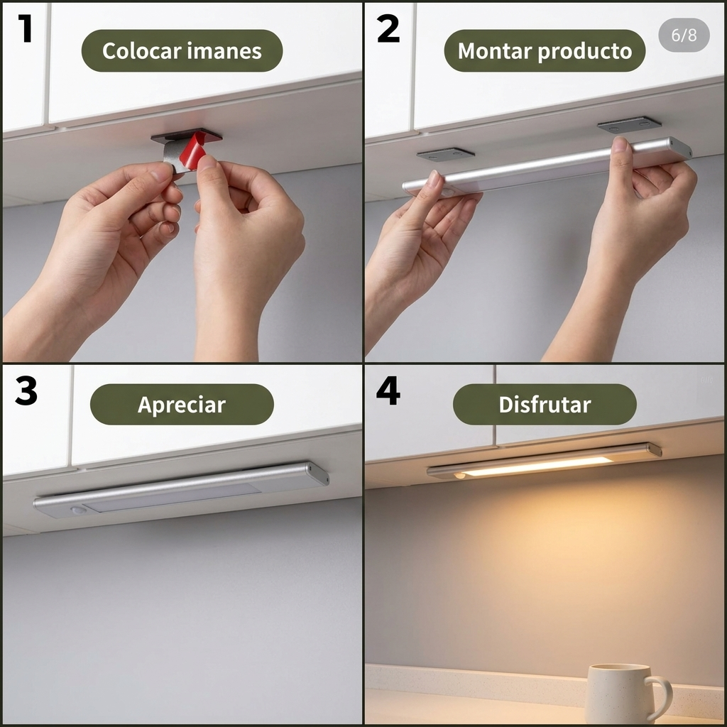 Barra LED Sensor de Movimiento 38cm — Batería Recargable USB, Aluminio