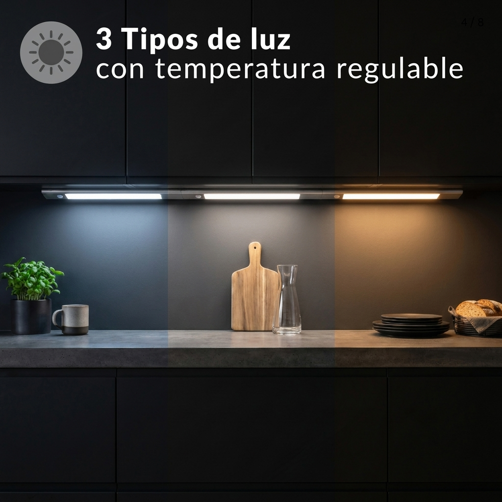 Barra LED Sensor de Movimiento 38cm — Batería Recargable USB, Aluminio