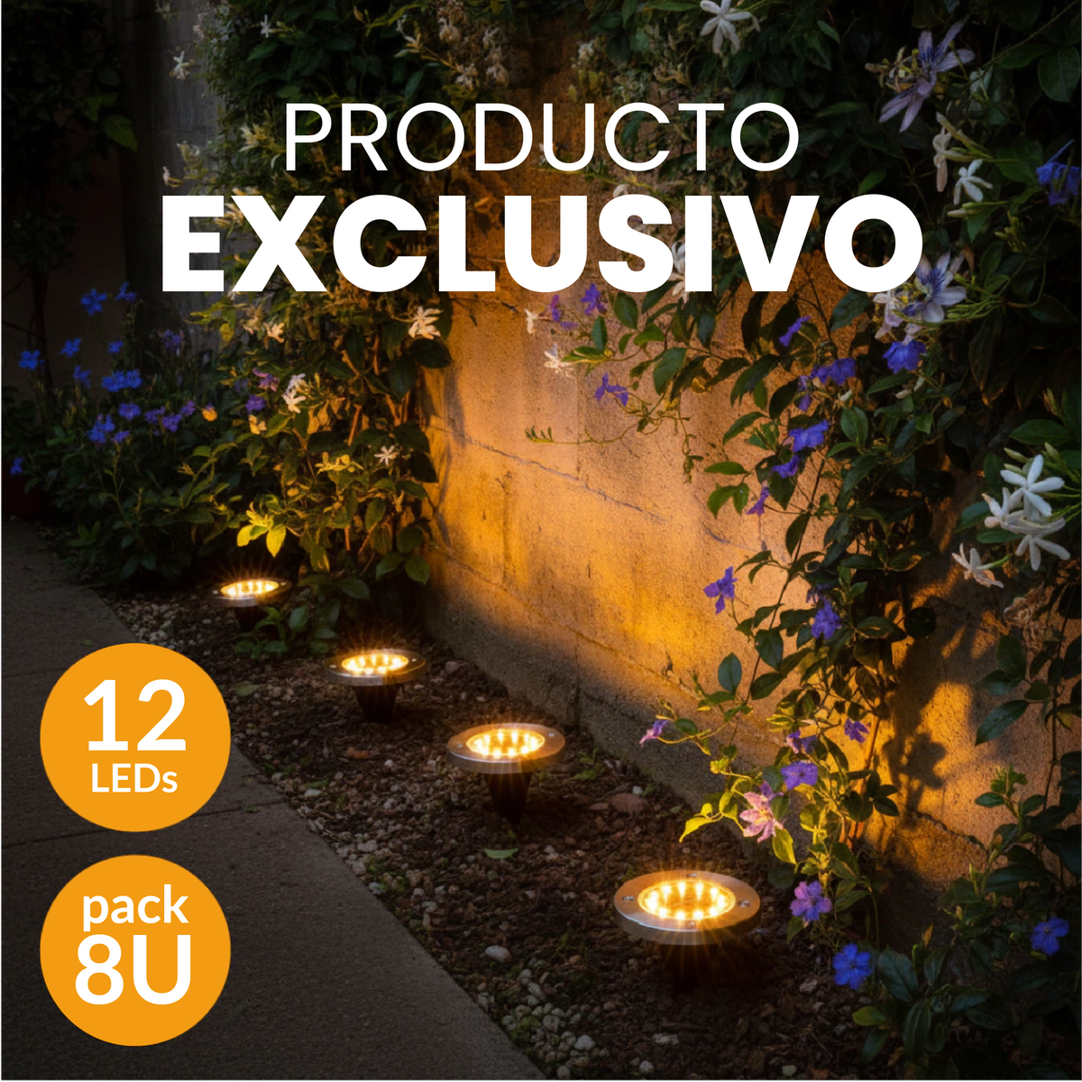 Pack de 4 estacas solares Premium con 8 LED